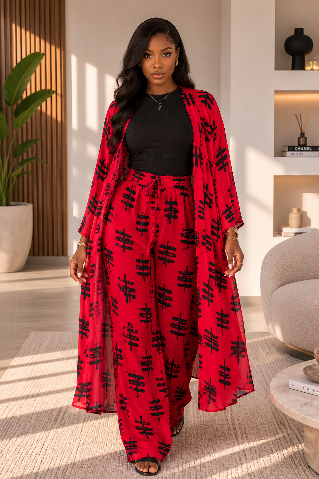 Ensemble Amara – Cape, Pantalon & Crop Top